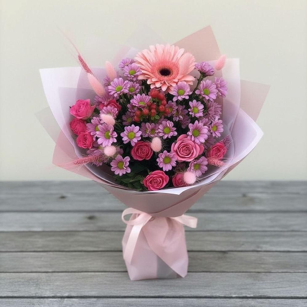 Букет цветов из: Розы, Герберы и Хризантемы в Жерновце