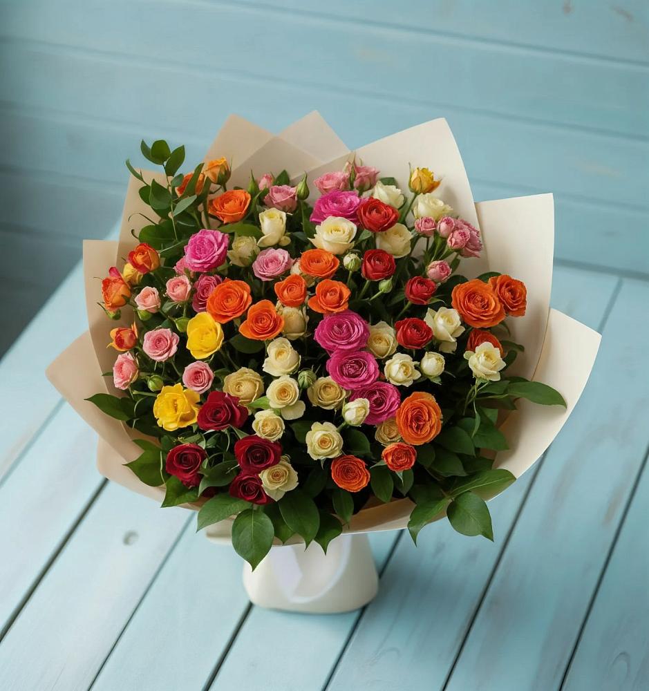 Букет Микс из разноцветных кустовых роз в Жерновце