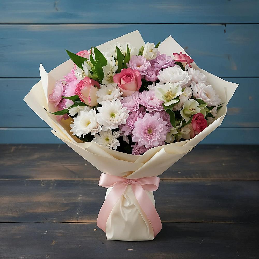 Букет цветов из: Хризантемы, Альстромерии и Розы в Жерновце